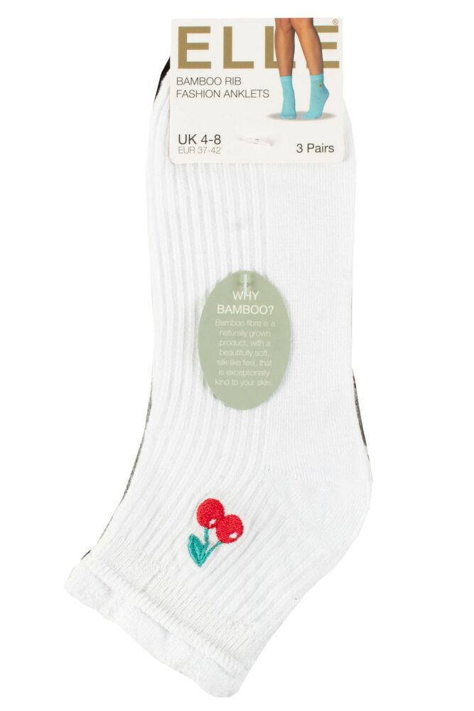 sockshop ELLEWomens Bamboo Frill Welt Ribbed Anklet Socks 3-Pair