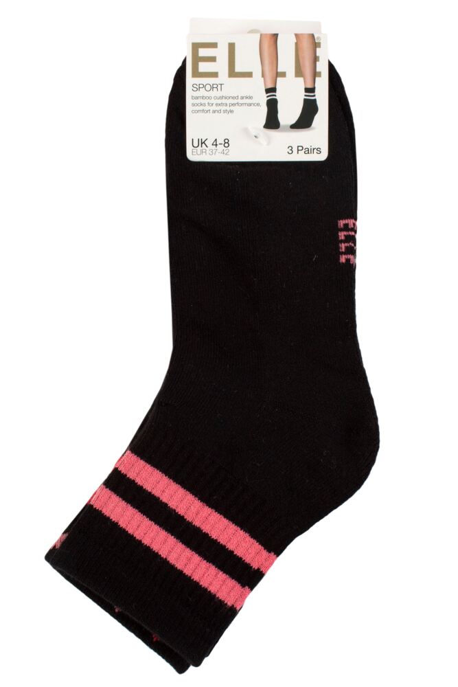 sockshop ELLEWomens Bamboo Half Cushion Sports Anklet Socks 3-Pair