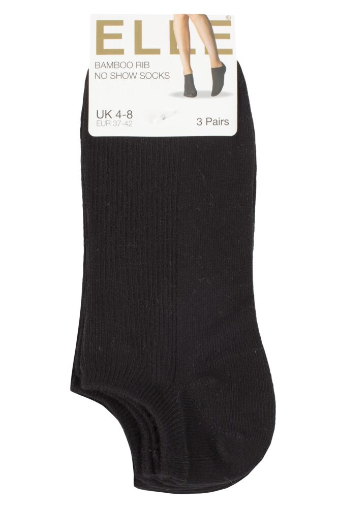 Sockshop ELLEWomens Bamboo Ribbed No Show Socks 3-Pair