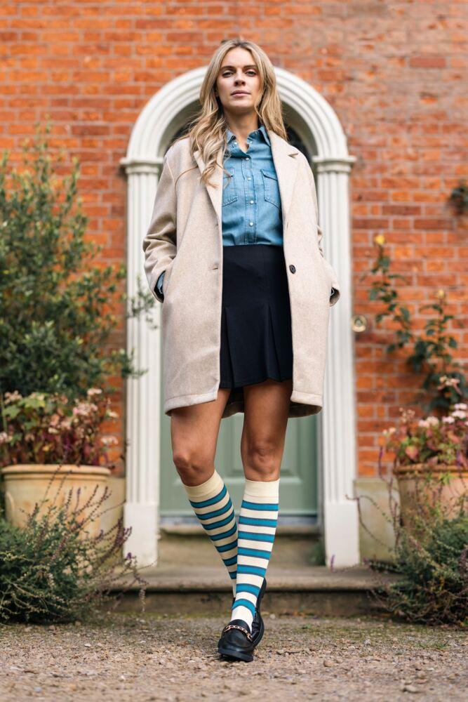 Sockshop ELLEWomens Bamboo Striped & Plain Knee High Socks 2-Pair