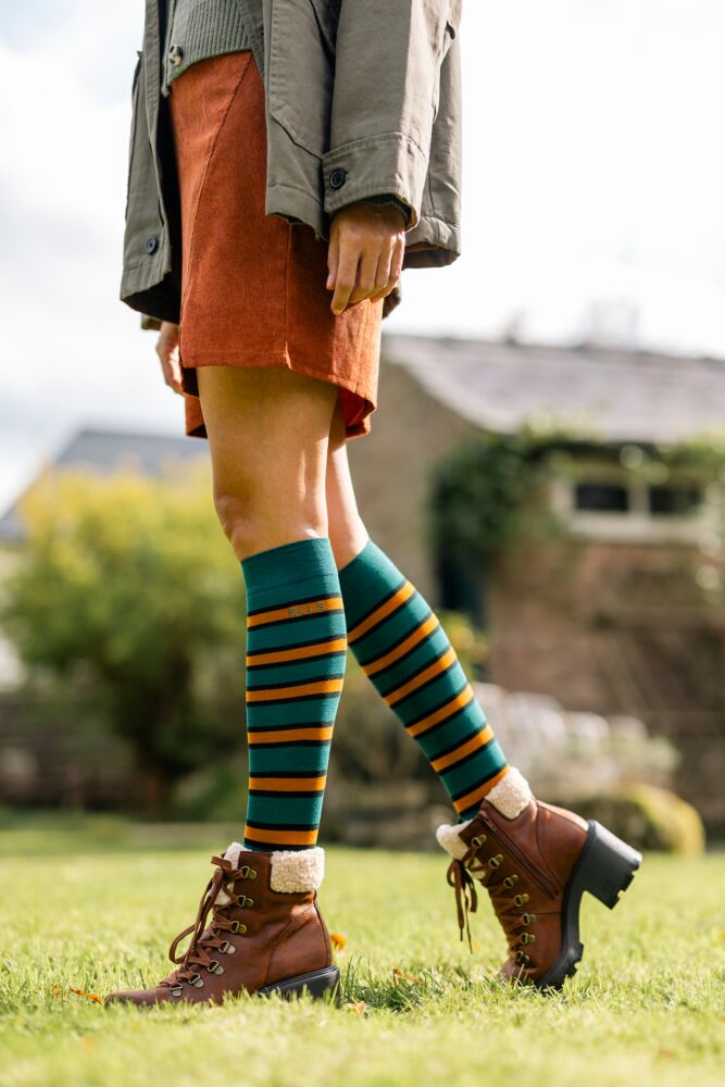 Sockshop ELLEWomens Bamboo Striped & Plain Knee High Socks 2-Pair