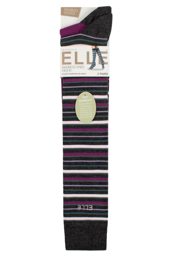sockshop ELLEWomens Bamboo Striped & Plain Knee High Socks 2-Pair