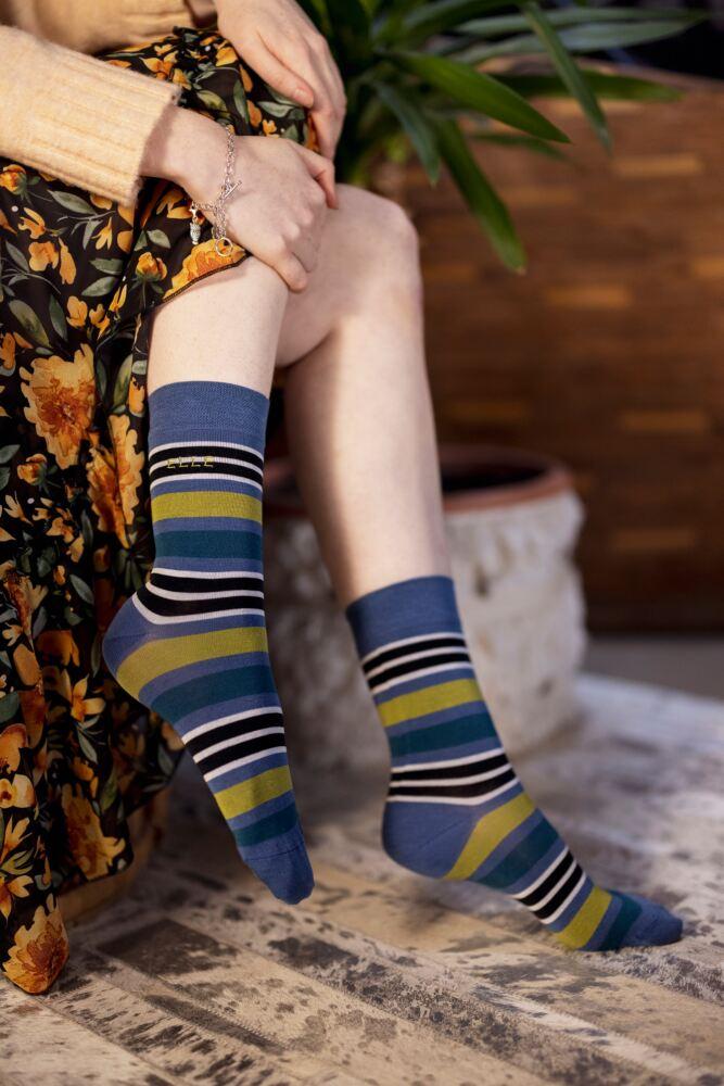 Sockshop ELLEWomens Bamboo Striped & Plain Socks 2-Pair