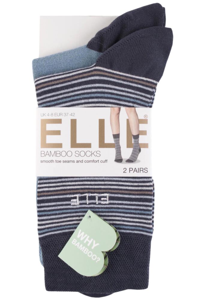 sockshop ELLEWomens Bamboo Striped & Plain Socks 2-Pair