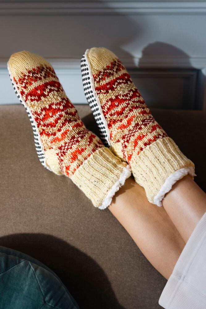 Sockshop ELLEWomens Chunky Fair Isle & Striped Moccasin Grip Socks