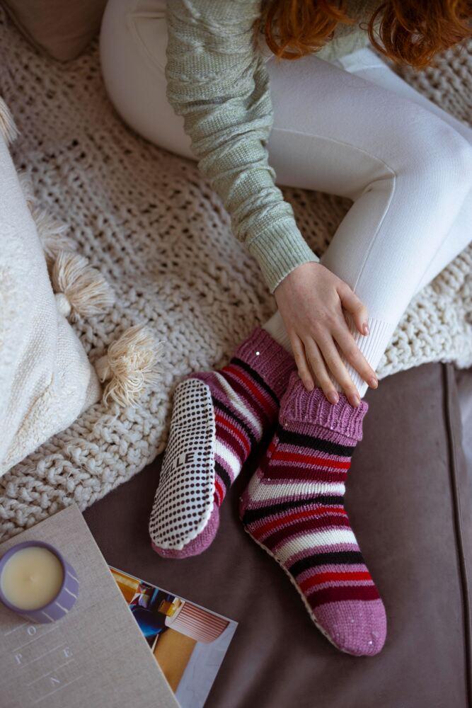 Sockshop ELLEWomens Chunky Fair Isle & Striped Moccasin Grip Socks