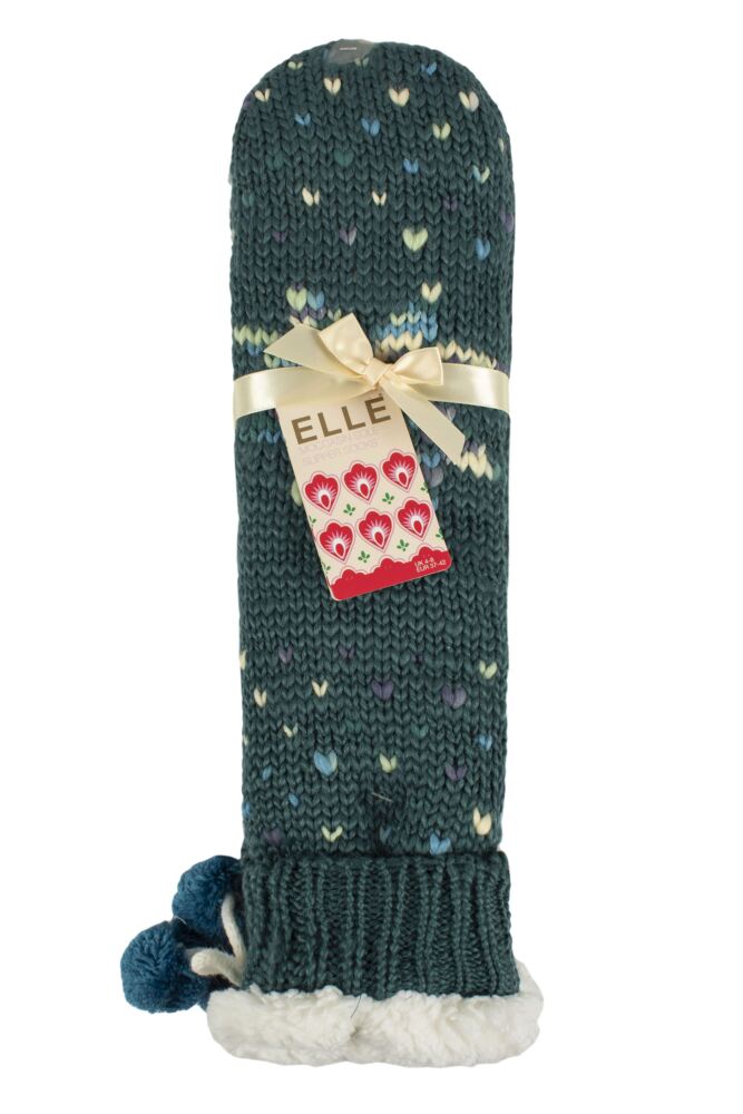 sockshop ELLEWomens Chunky Sherpa Lined Cosy Moccasin Socks with Pom Pom