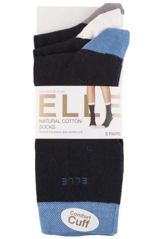 sockshop ELLEWomens Cotton Plain Striped & Patterned Socks with Smooth Toes 3-Pair