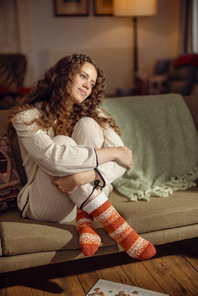 Sockshop ELLEWomens Feather-Lined Fairisle Home Socks