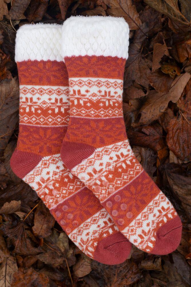 Sockshop ELLEWomens Feather-Lined Fairisle Home Socks