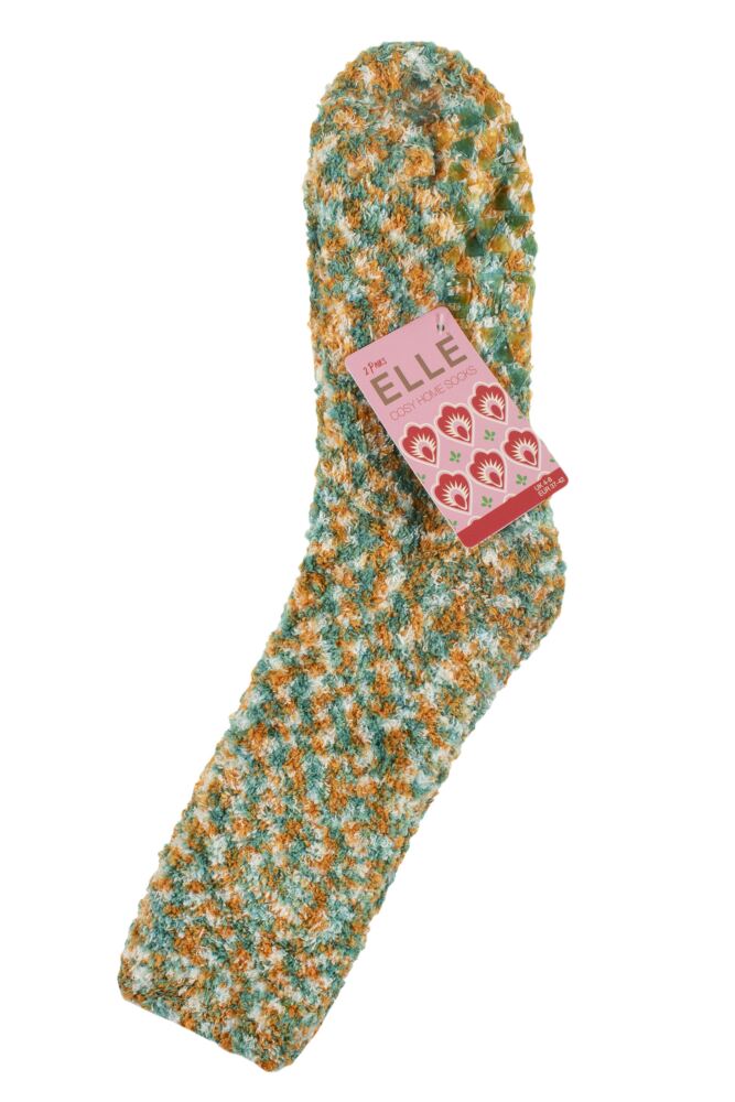 sockshop ELLEWomens Multi Cosy Slipper Socks with Grip 2-Pair