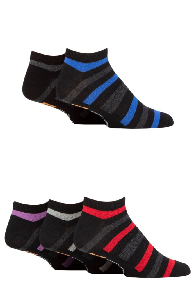 Sockshop FarahMens Cotton Arch Support Striped Trainer Socks 5-Pair