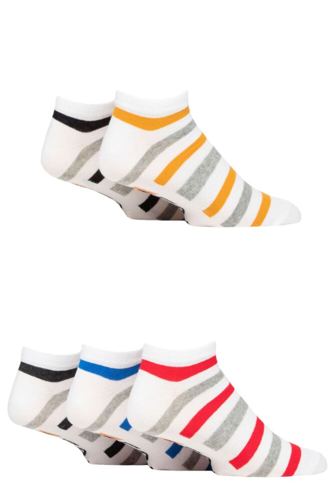 Sockshop FarahMens Cotton Arch Support Striped Trainer Socks 5-Pair