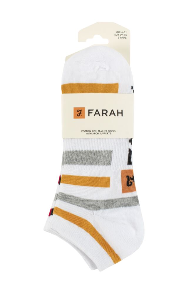 sockshop FarahMens Cotton Arch Support Striped Trainer Socks 5-Pair