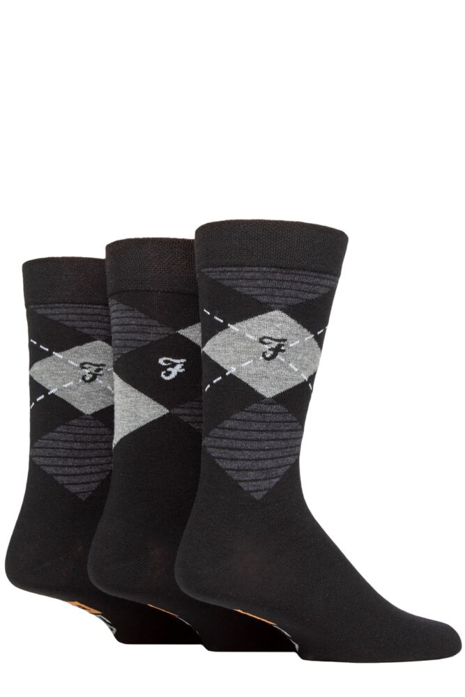 Sockshop FarahMens Cotton Argyle Patterned & Striped Socks 3-Pair