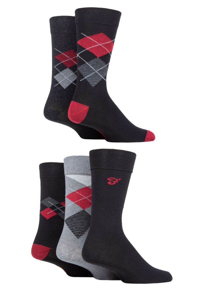 Sockshop FarahMens Cotton Patterned Striped & Argyle Socks 5-Pair