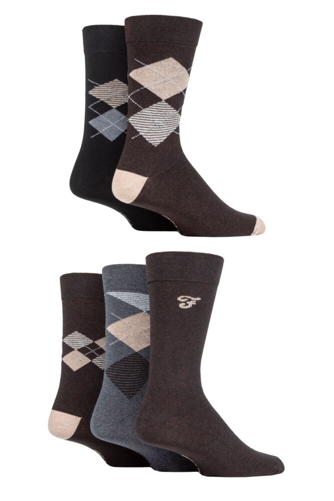 Sockshop FarahMens Cotton Patterned Striped & Argyle Socks 5-Pair