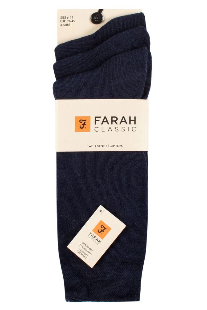 sockshop FarahMens Cotton Plain Comfort Cuff Socks 3-Pair