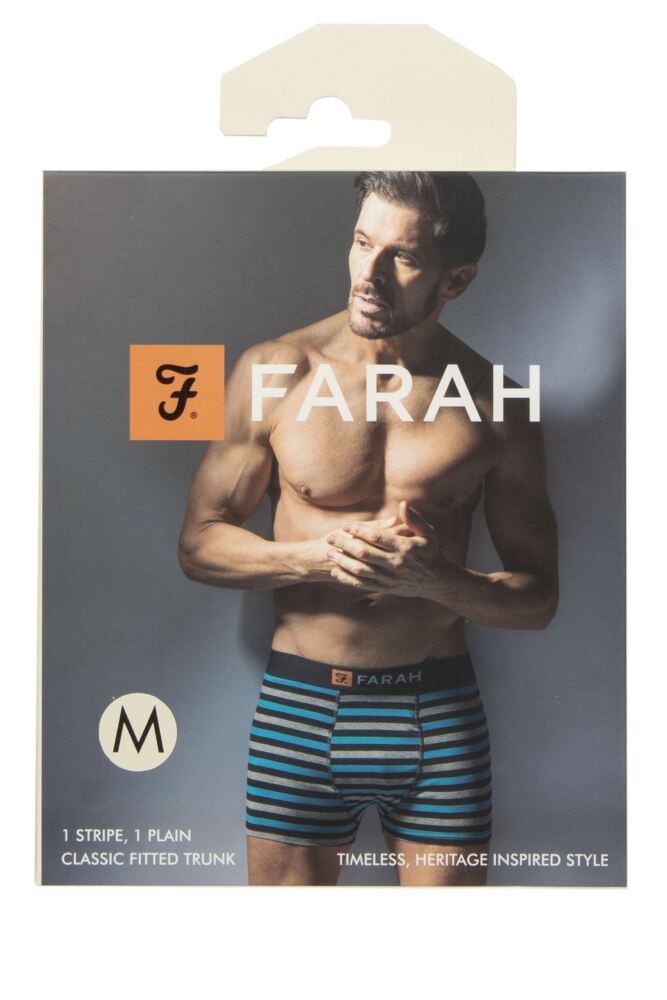 sockshop FarahMens Plain and Striped Cotton Classic Fitted Trunks 2-Pack