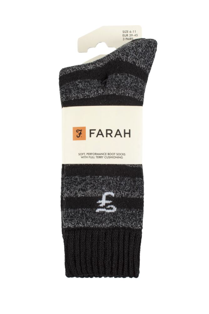 sockshop FarahMens Striped Cushioned Boot Socks 3-Pair