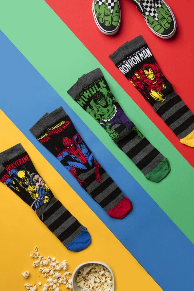 Sockshop Film & TV CharactersKids Cotton Marvel Comics Mix Hulk Spider-Man Iron Man & Wolverine Socks 4-Pair