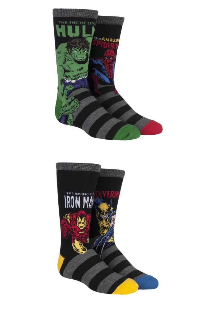 Sockshop Film & TV CharactersKids Cotton Marvel Comics Mix Hulk Spider-Man Iron Man & Wolverine Socks 4-Pair