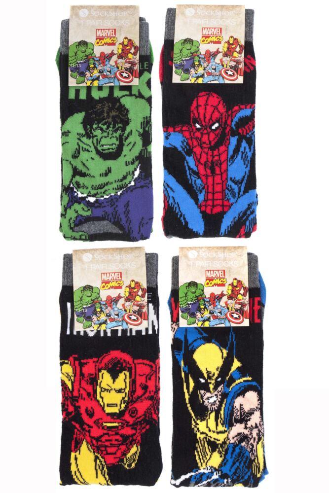 sockshop Film & TV CharactersKids Cotton Marvel Comics Mix Hulk Spider-Man Iron Man & Wolverine Socks 4-Pair