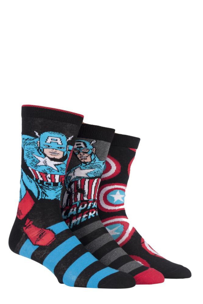 Sockshop Film & TV CharactersMens Cotton Marvel Captain America Mix Socks 3-Pair