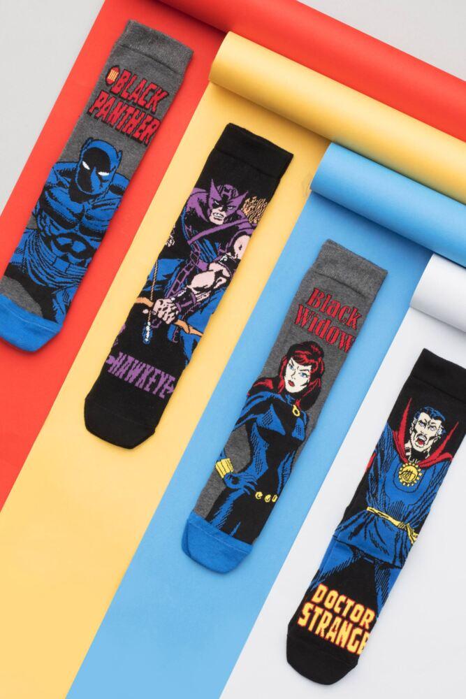 Sockshop Film & TV CharactersMens Cotton Marvel Hawkeye Black Widow Black Panther & Doctor Strange Socks 4-Pair