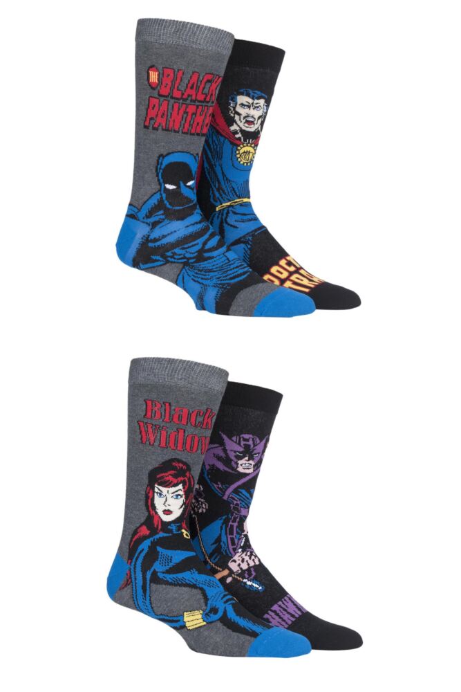Sockshop Film & TV CharactersMens Cotton Marvel Hawkeye Black Widow Black Panther & Doctor Strange Socks 4-Pair