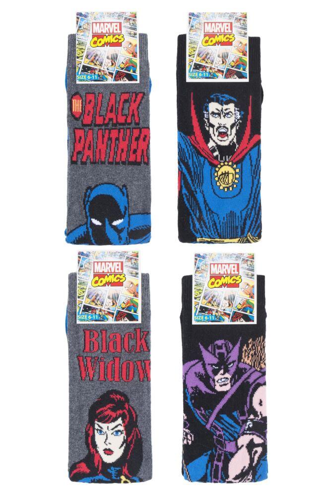 sockshop Film & TV CharactersMens Cotton Marvel Hawkeye Black Widow Black Panther & Doctor Strange Socks 4-Pair