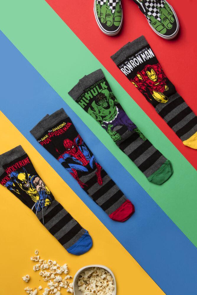 Sockshop Film & TV CharactersMens Cotton Marvel Hulk Spider-Man Iron Man & Wolverine Socks