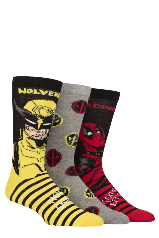 Sockshop Film & TV CharactersMens Marvel Deadpool And Wolverine Cotton Socks 3-Pair
