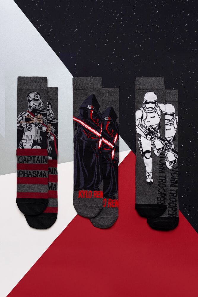 Sockshop Film & TV CharactersMens Star Wars Kylo Ren Captain Phasma & Storm Trooper Socks 3-Pair