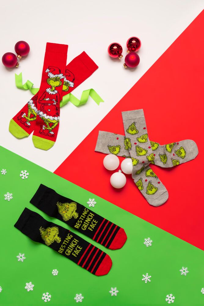 Sockshop Film & TV CharactersMens & Womens Cotton Grinch Socks 3-Pair
