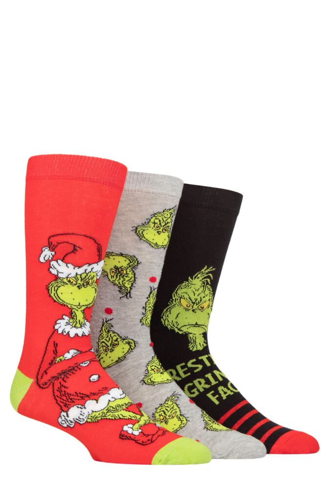 Sockshop Film & TV CharactersMens & Womens Cotton Grinch Socks 3-Pair