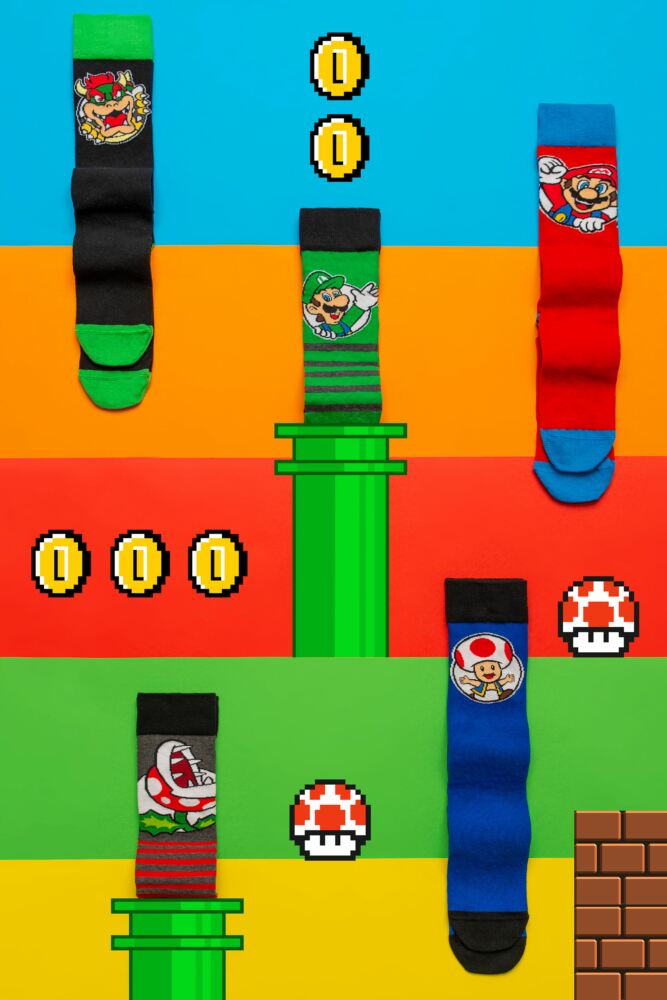 Sockshop Film & TV CharactersMens Womens & Kids Cotton Super Mario Character Socks 5-Pair