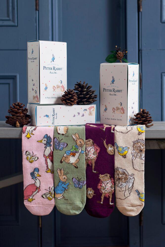 Sockshop Film & TV CharactersWomens Beatrix Potter Peter Rabbit Mr. Jeremy Fisher Mrs. Tiggy-Winkle And Jemima Puddle-Duck Gift Boxed Socks 4-Pair