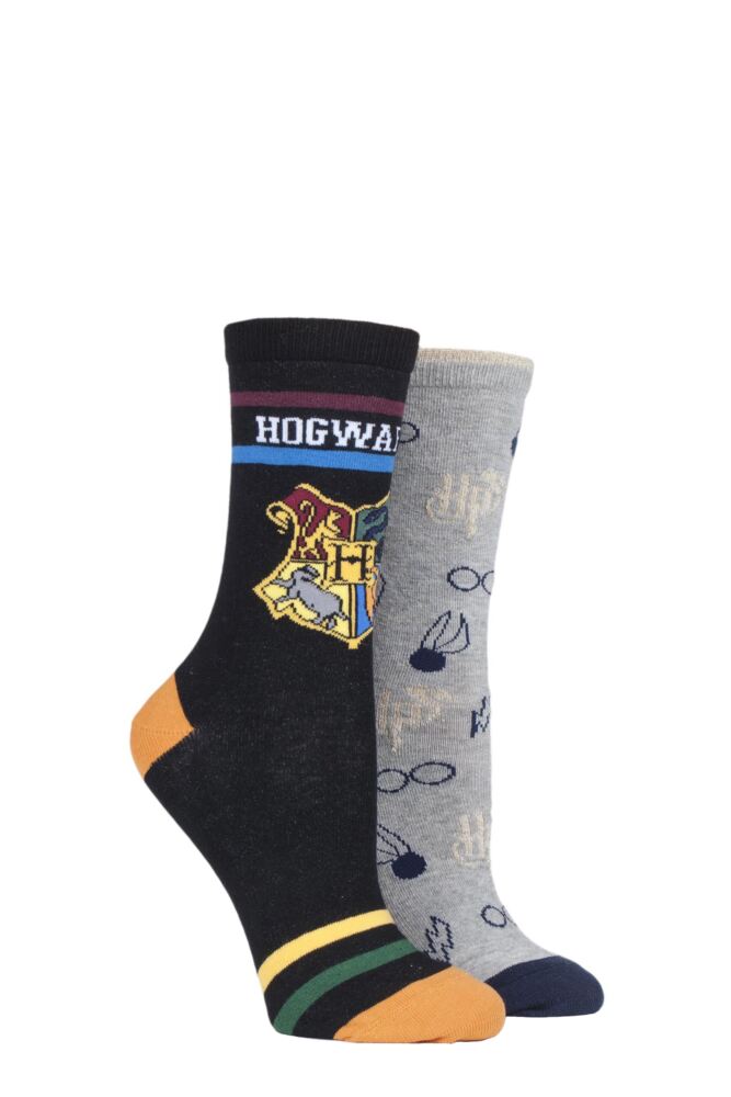 Sockshop Film & TV CharactersWomens Cotton Harry Potter Hogwarts & Golden Snitch Socks 2-Pair