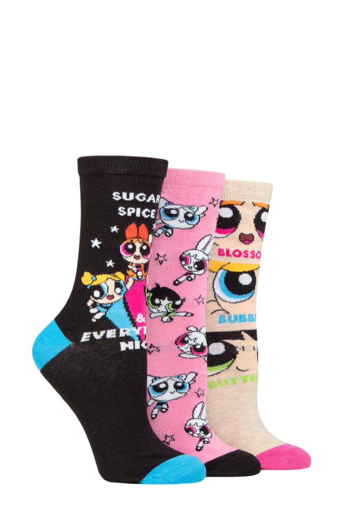 Sockshop Film & TV CharactersWomens Cotton Powerpuff Girls Socks 3-Pair