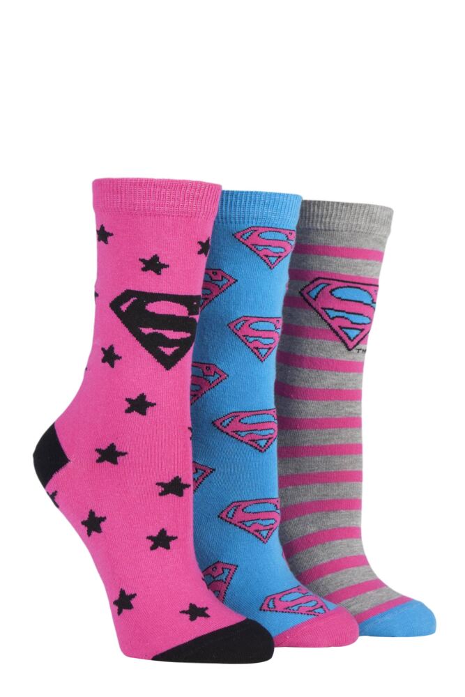 Sockshop Film & TV CharactersWomens DC Superman / Supergirl Logo Socks 3-Pair