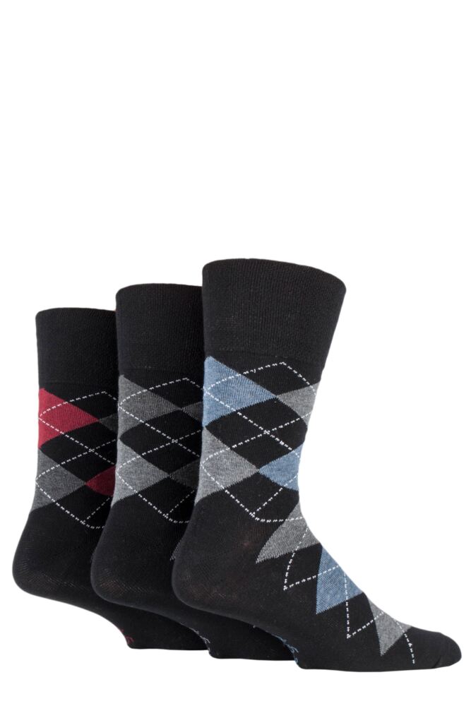 Sockshop Gentle GripMens Cotton Argyle Patterned & Striped Socks 3-Pair