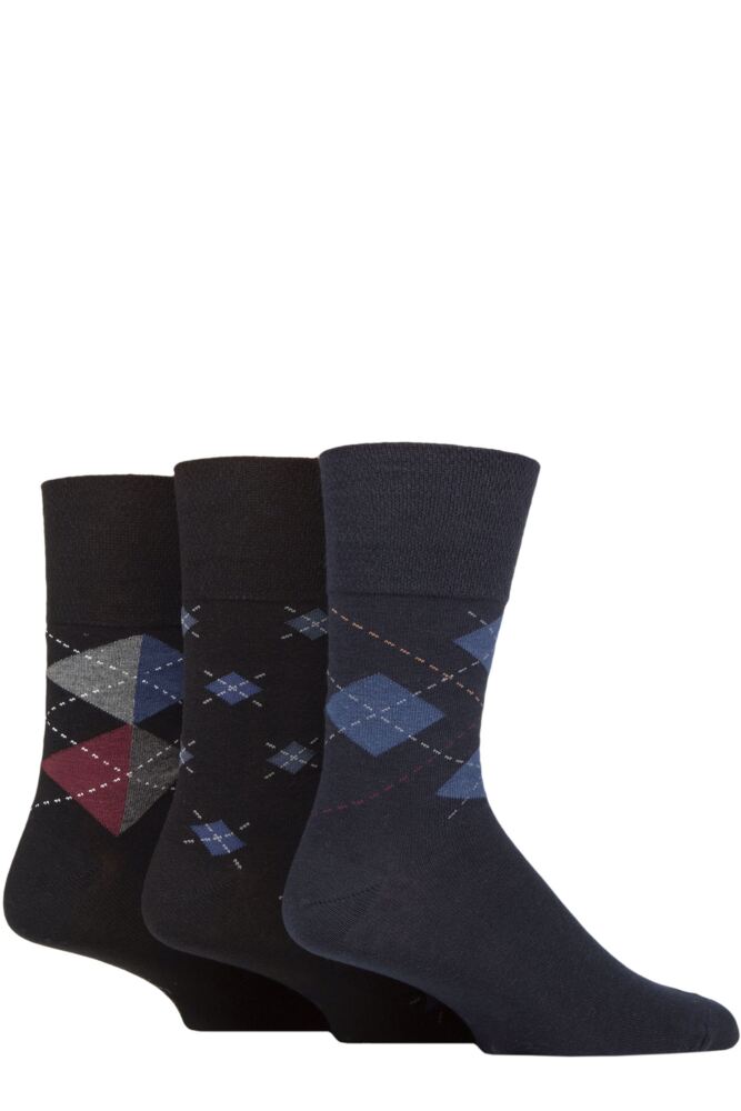 Sockshop Gentle GripMens Cotton Argyle Patterned & Striped Socks 3-Pair