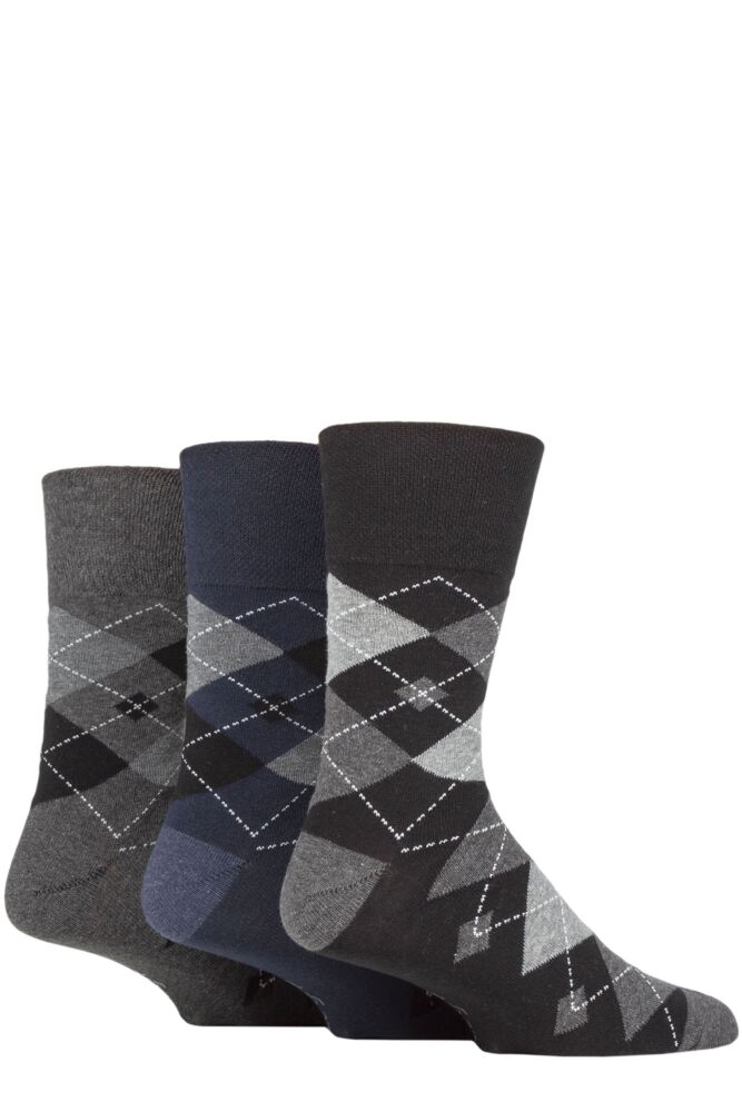 Sockshop Gentle GripMens Cotton Argyle Socks 3-Pair