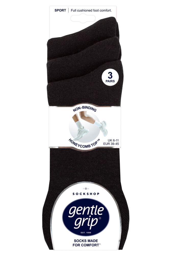 sockshop Gentle GripMens Cotton Cushioned Foot Sports Socks 3-Pair