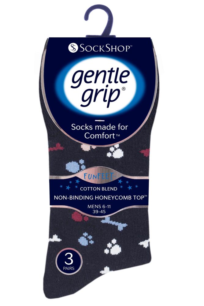 sockshop Gentle GripMens Cotton Fun Feet Socks 3-Pair