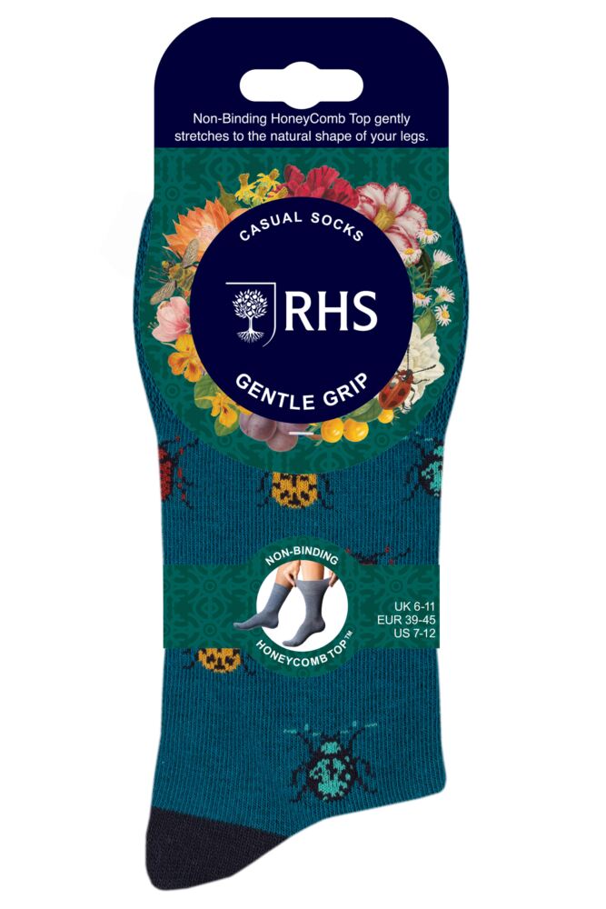 sockshop Gentle GripMens Cotton Royal Horticultural Society Patterned Socks 3-Pair