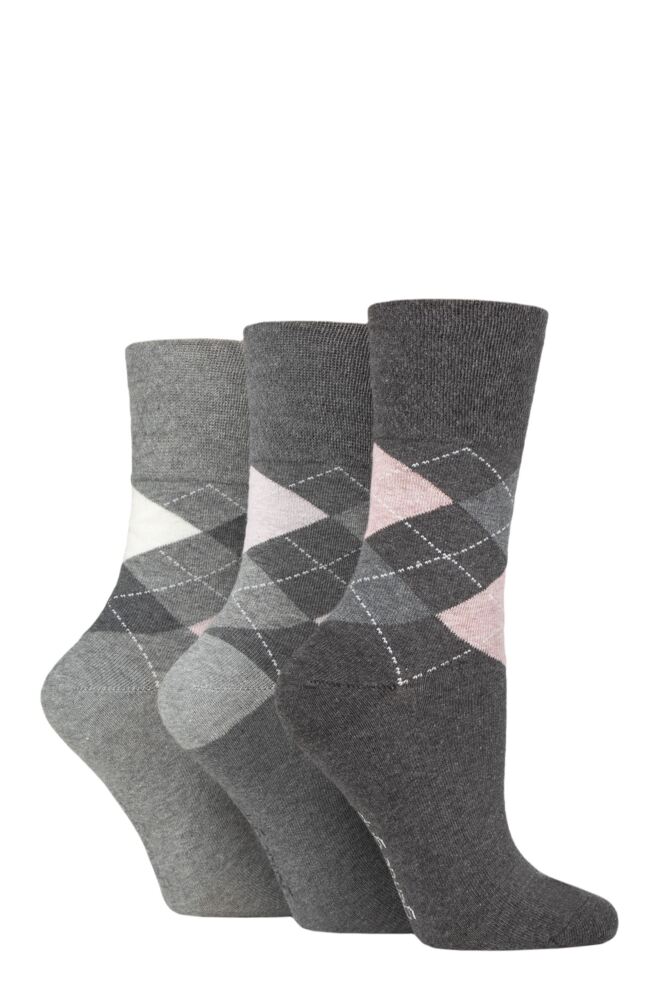 Sockshop Gentle GripWomens Cotton Argyle Patterned Socks 3-Pair