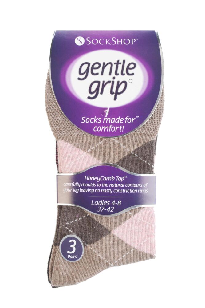 sockshop Gentle GripWomens Cotton Argyle Patterned Socks 3-Pair