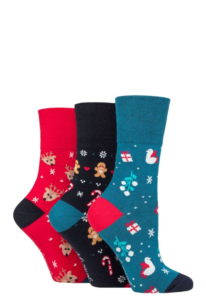 Sockshop Gentle GripWomens Cotton Christmas Socks 3-Pair